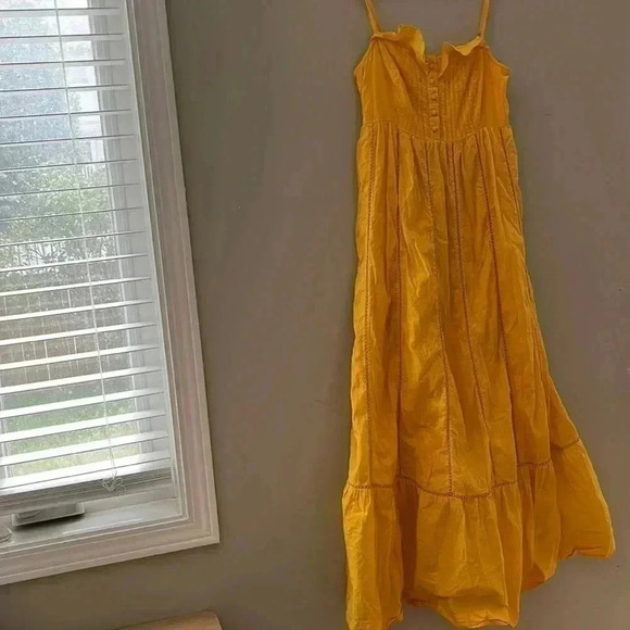 [0]Maeve - Anthropologie Cotton Spaghetti Straps  Sleeveless Yellow Maxi dress - Picture 2 of 7